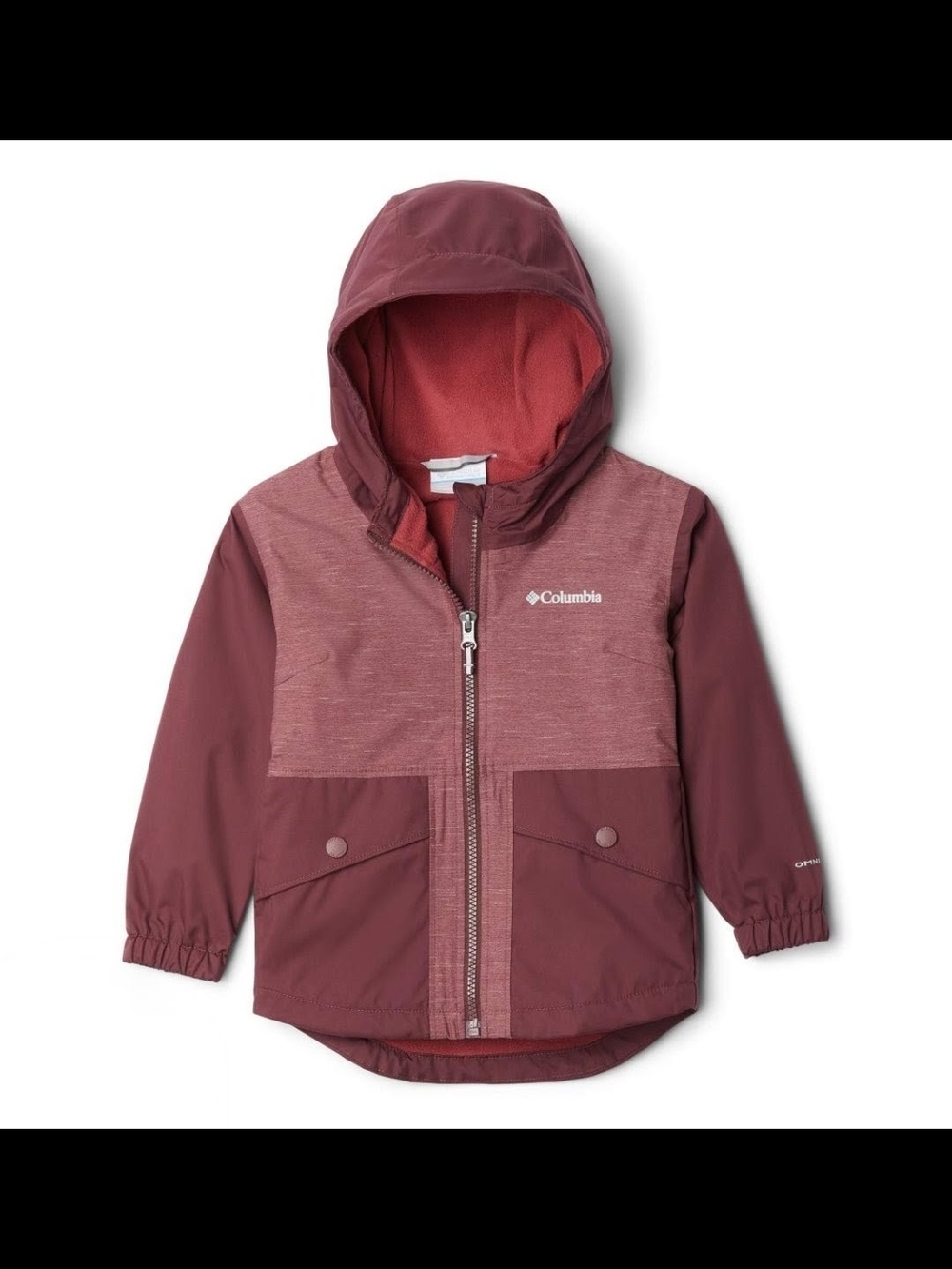 Columbia Toddler Girls Rainy Trails Fleece Lined Hooded Jacket, Burgundy-4T